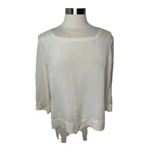 Talbots 100% Pure Silk Vintage Cream Light Academia Boxy Fit Blouse Size 16